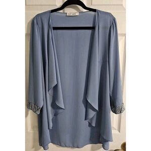 Grace Karin Open Front Lightweight Kimono - Dusty Blue with Sequin Cuff DESCRIPT